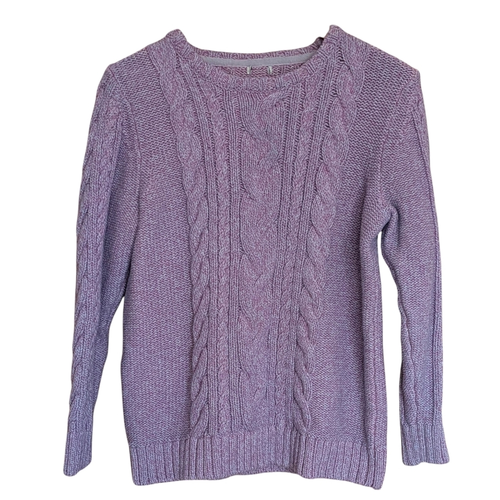 L.L. Bean Pink Cable Knit Sweater Womens L Classic Cabincore Ski Outdoor